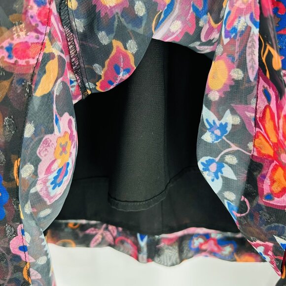 Stitch Fix Estelle Multicolor Short Sleeve Sheer Floral Asymmetric Blouse 14 - Picture 6 of 10